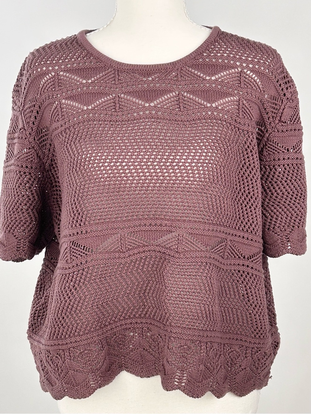Disturbia Hooked Pointelle Knit Crop Top Purple Goth Size L